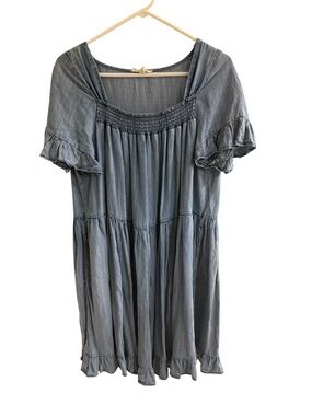 easel Anthropologie Denim Sun Dress Dusty Blue Smocked - Super Soft
